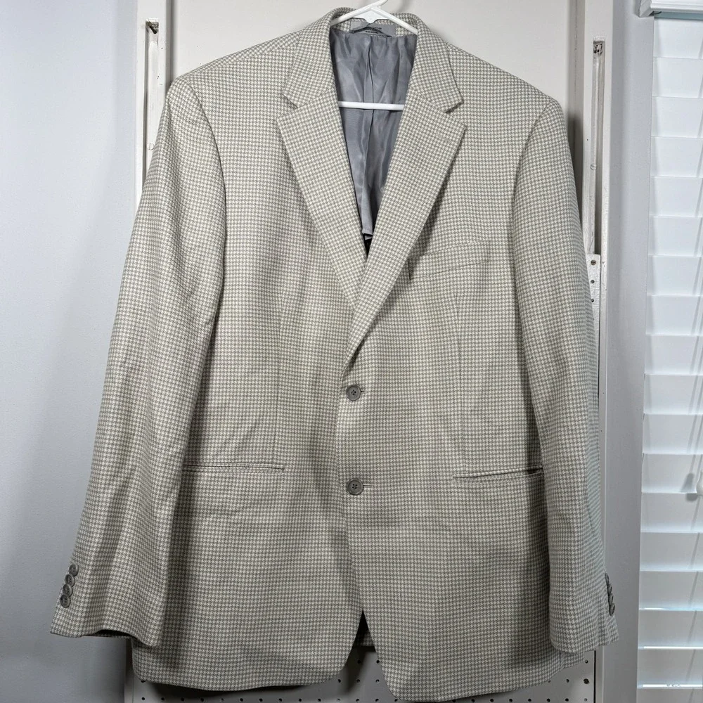 Ralph Lauren Blazer Men's‎ Size 48R Beige Houndstooth Wool 2-Button Jacket LRL